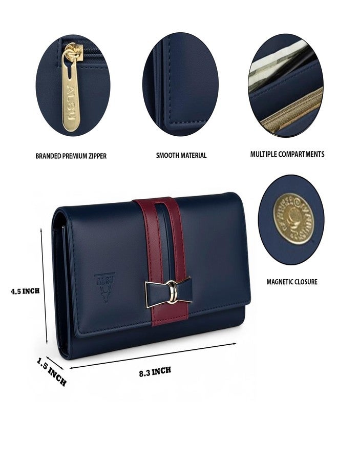 ALSU Women's Premium PU Leather Wallet Hand Purse | Multi-Compartment Clutch Purse with 6 Card Slots, Coin Pocket & Zipper Closure (Blue) - Image 5